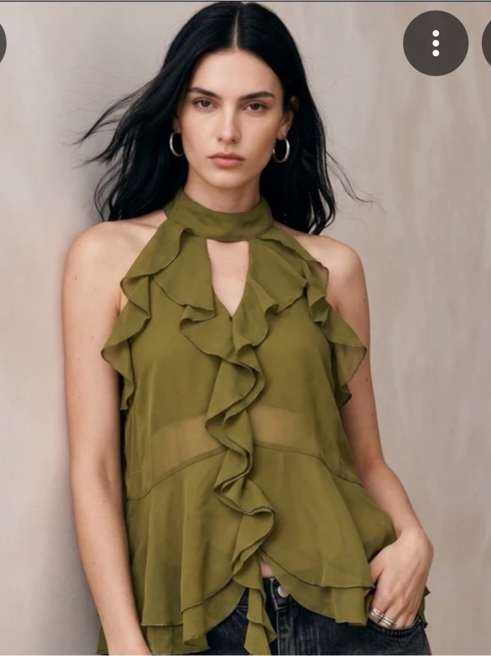 Commense Olive Ruffled Halter Camisole